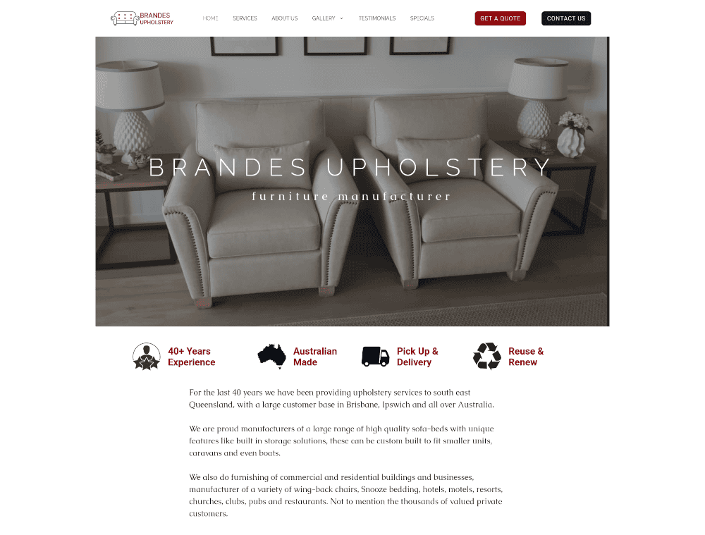 Website Portfolio 3 Branded Upholstery Website